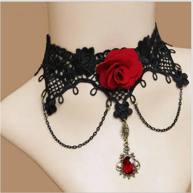 Gargantilha de renda  collier noir dentelle gargantilha vintage feminino bijoux