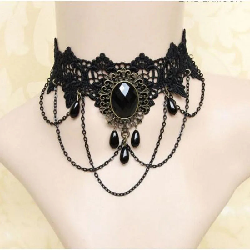 Gargantilha de renda  collier noir dentelle gargantilha vintage feminino bijoux