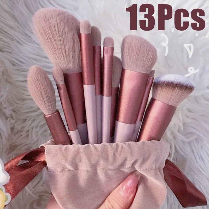 13 pçs pincéis de maquiagem conjunto sombra de olho fundação feminino escova cosmética sombra blush beleza macio compõem estojinho para guardar os pinceis