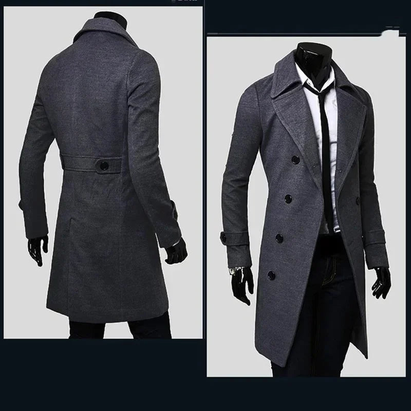 Trench coat masculino 2024, lã de alta qualidade moda casual fino ,cor sólida jaqueta masculina