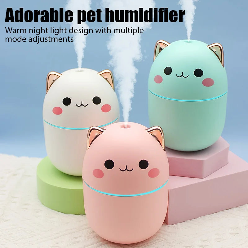 Mini umidificador de ar fofo de gatinho, umidificador de óleo essencial para casa, quarto, difusor de aroma, purificador de perfume, névoa fria, umidificador