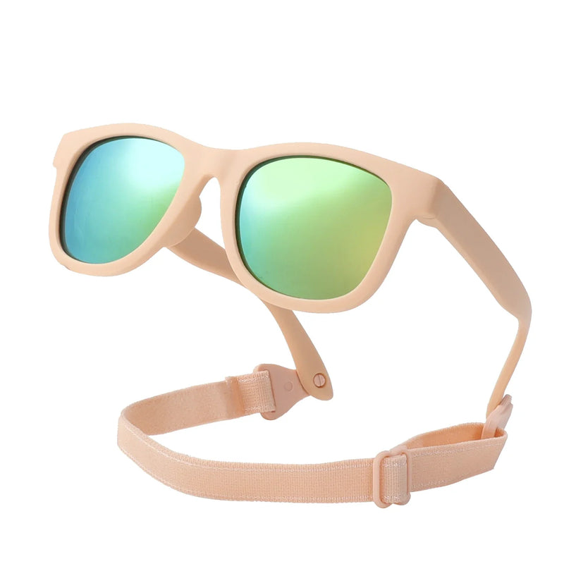 0-24 Months Newborn Baby Bendable Flexible Polarized Sunglasses with Strap Infant Boy Girls Square Silicone Frame Mirrored UV400