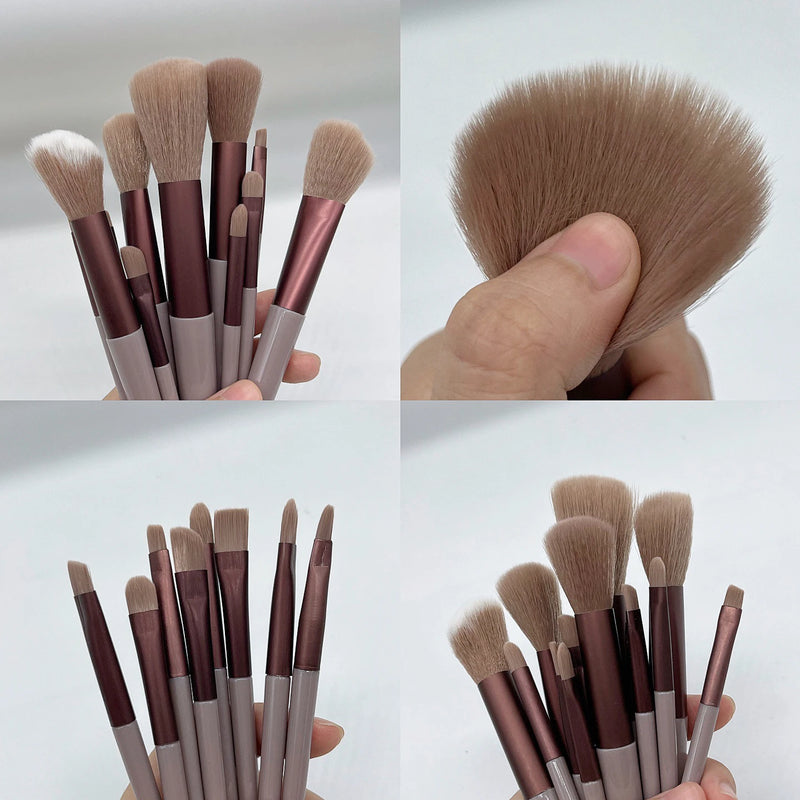 13 pçs pincéis de maquiagem conjunto sombra de olho fundação feminino escova cosmética sombra blush beleza macio compõem estojinho para guardar os pinceis