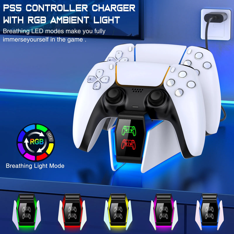 Estação de carregamento do controlador rgb para playstation 5 carregador rápido duplo indicador led