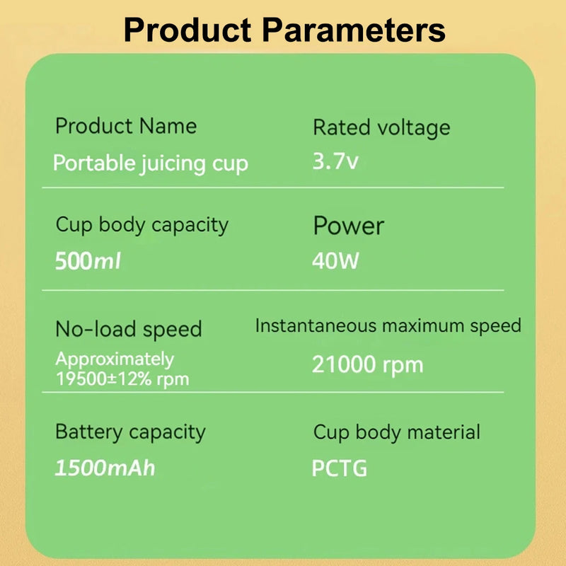 Liquidificador elétrico de 500ml, portátil 40w usb recarregável sem fio espremedor de alta potência copo para smoothie milkshake sucos e alimentos