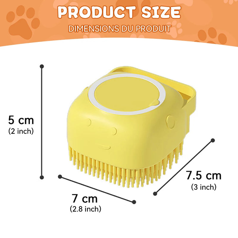 Escova de banho para cães, escova massageadora para animais de estimação, com recipiente de shampoo, escova de silicone macio, cerdas de borracha para cães e gatos, ferramenta de banho