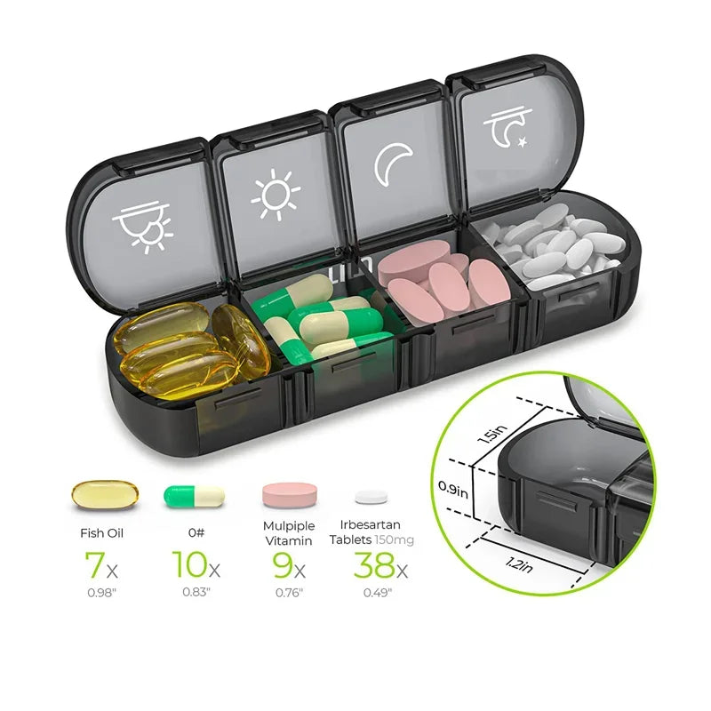 Caixa organizadora de comprimidos, 7 dias, 28 grades, 4 vezes ao dia, ótimo para levar em viagens, portátil com grandes de compartimentos para vitaminas, comprimidos, óleos de peixe, etc.